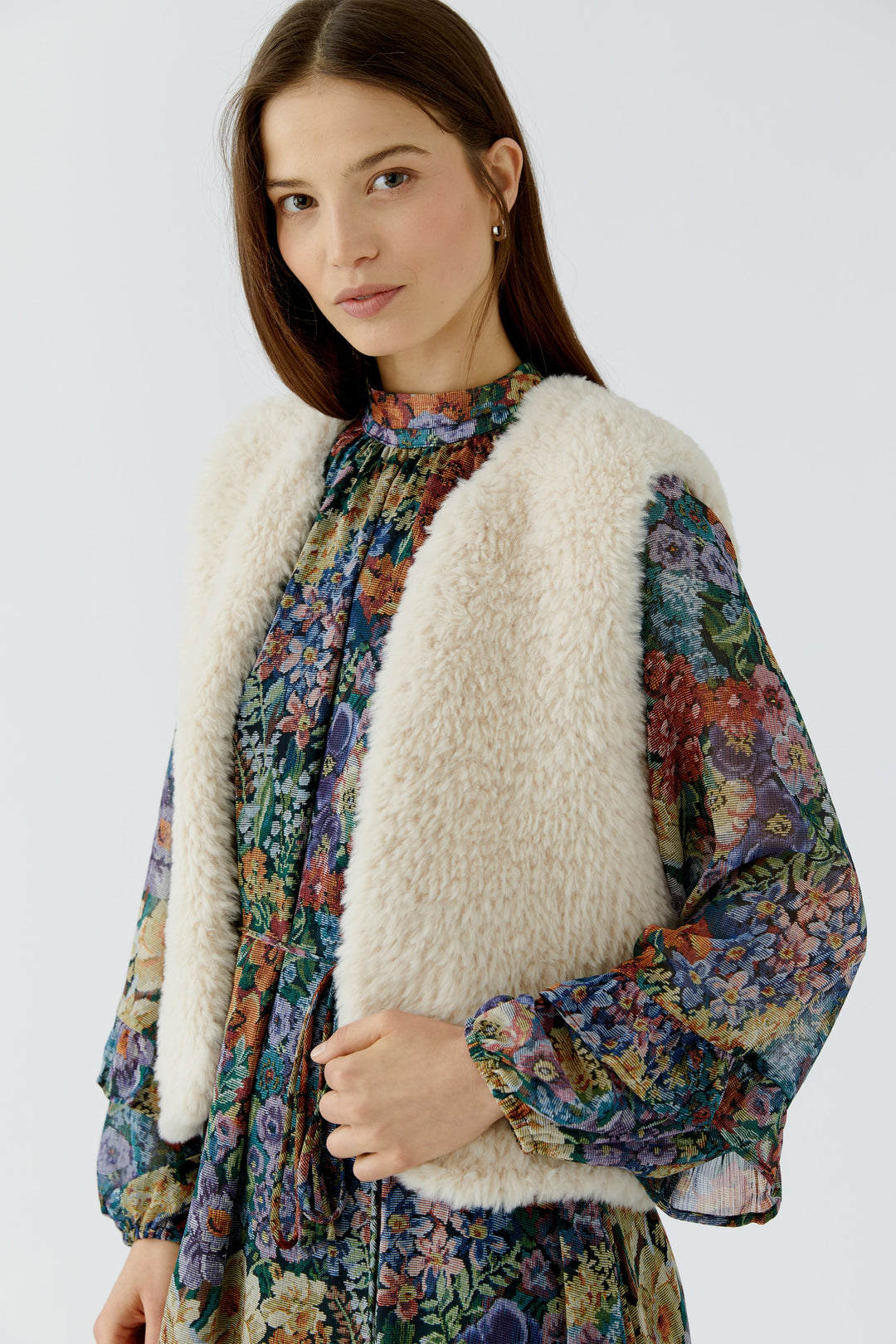 Veste courte sans manches à texture pelucheuse