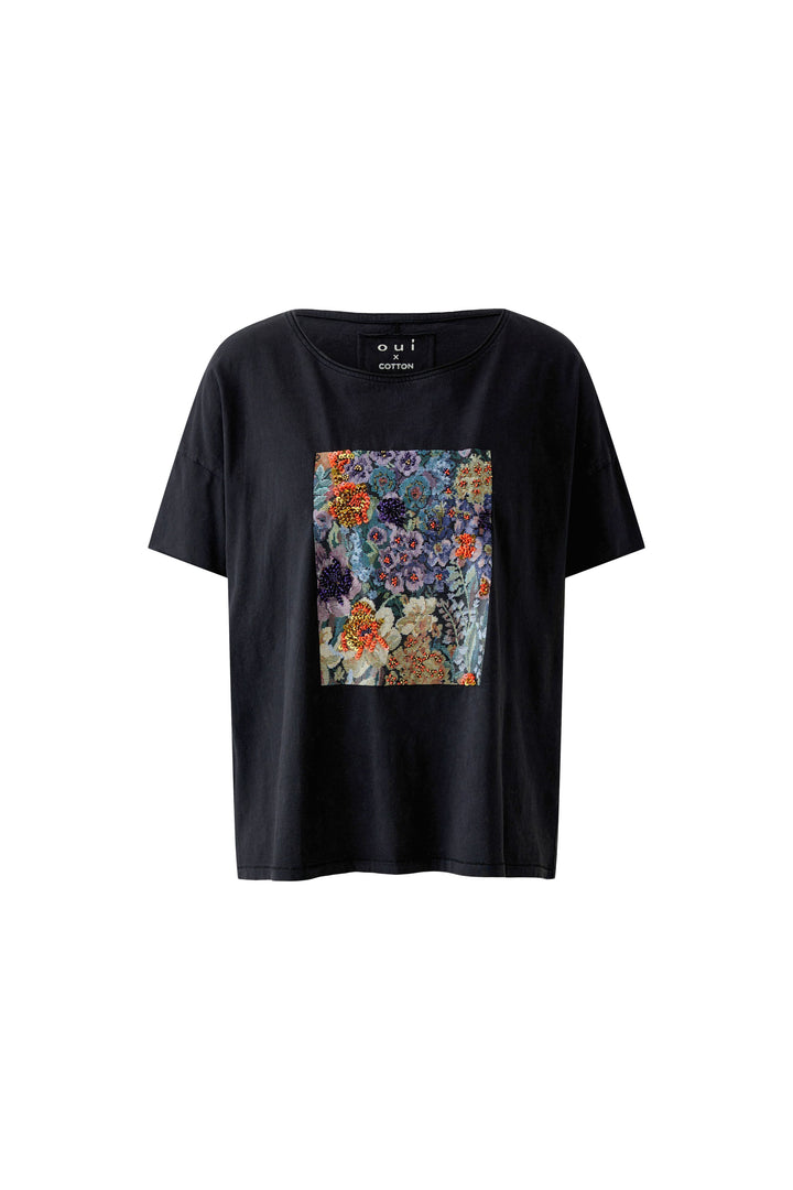 T-shirt ample à motif floral brodé