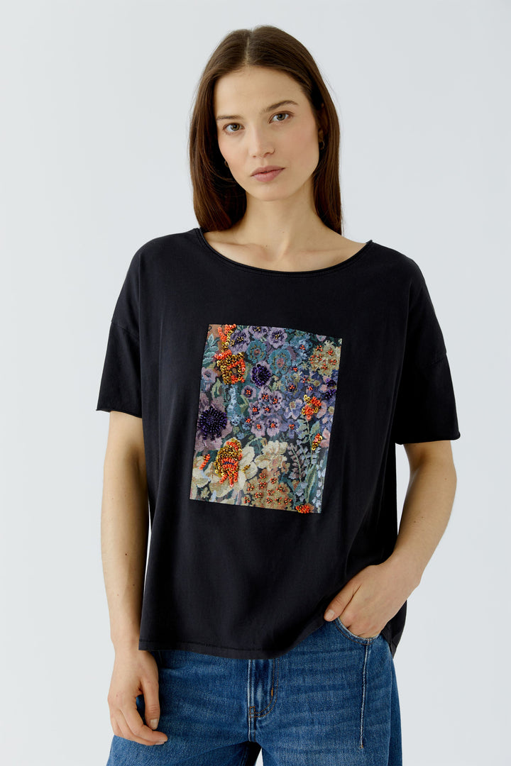 T-shirt ample à motif floral brodé