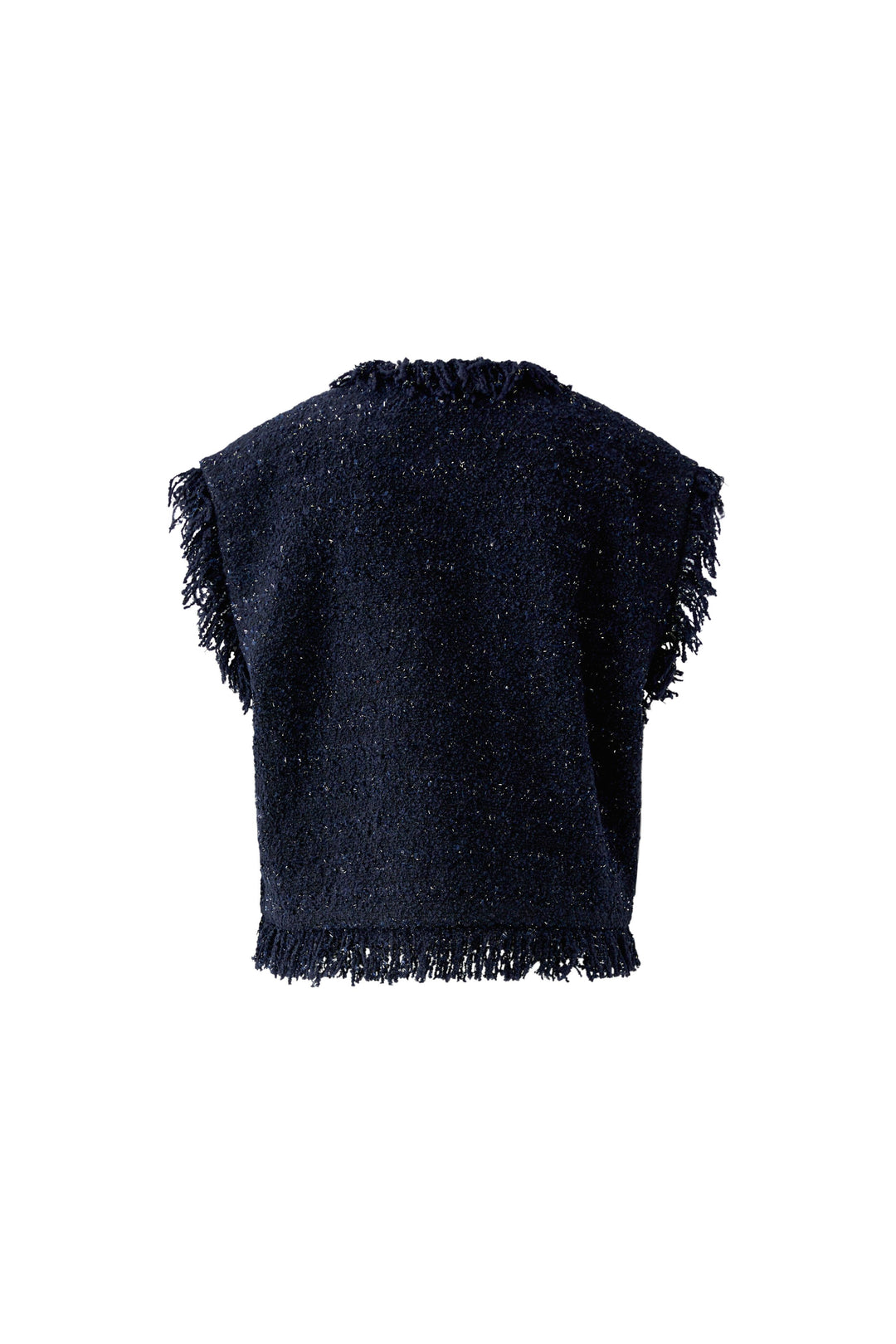 Gilet court en tweed bouclé à franges