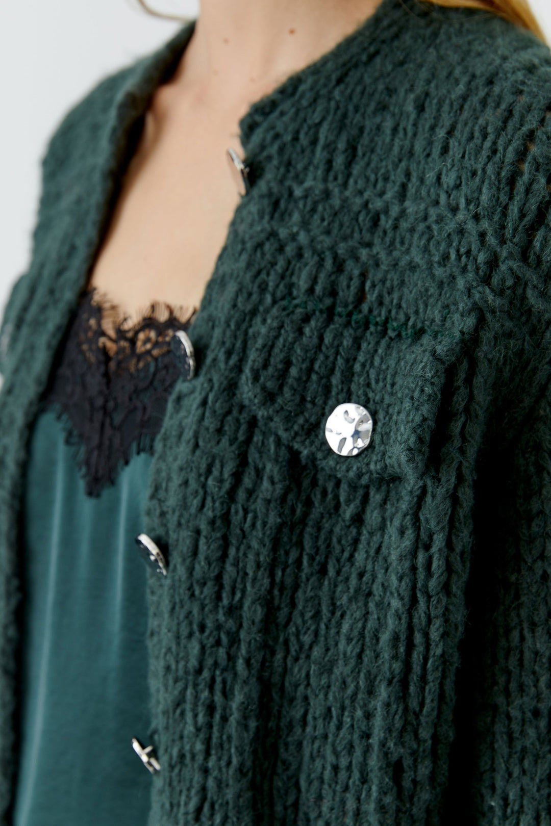 Cardigan texturé à manches volumineuses