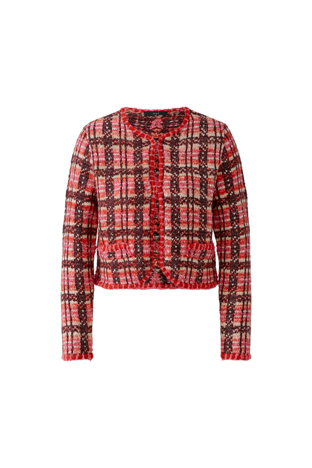 Veste courte à carreaux et bordures texturées