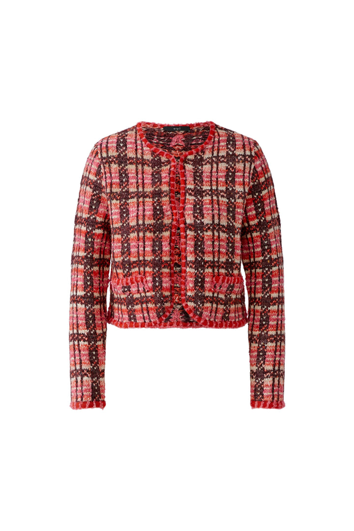 Veste courte à carreaux et bordures texturées