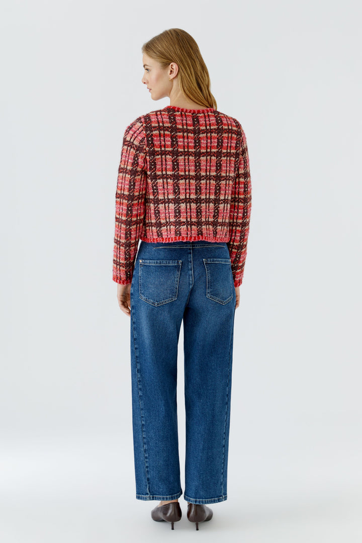 Veste courte à carreaux et bordures texturées