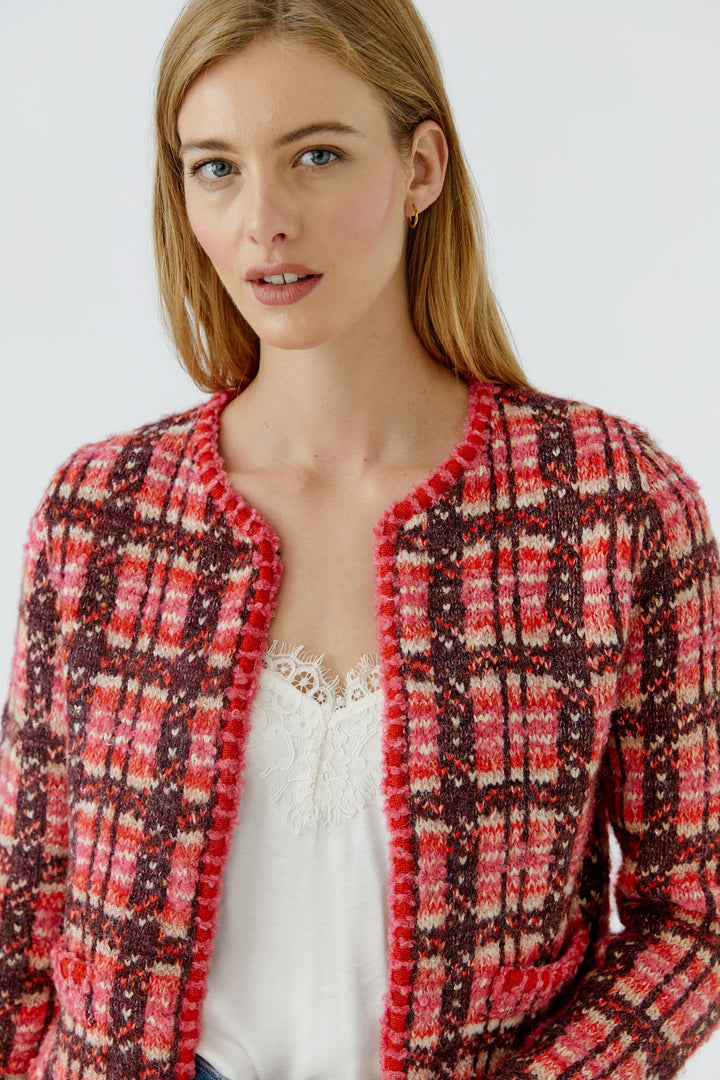 Veste courte à carreaux et bordures texturées