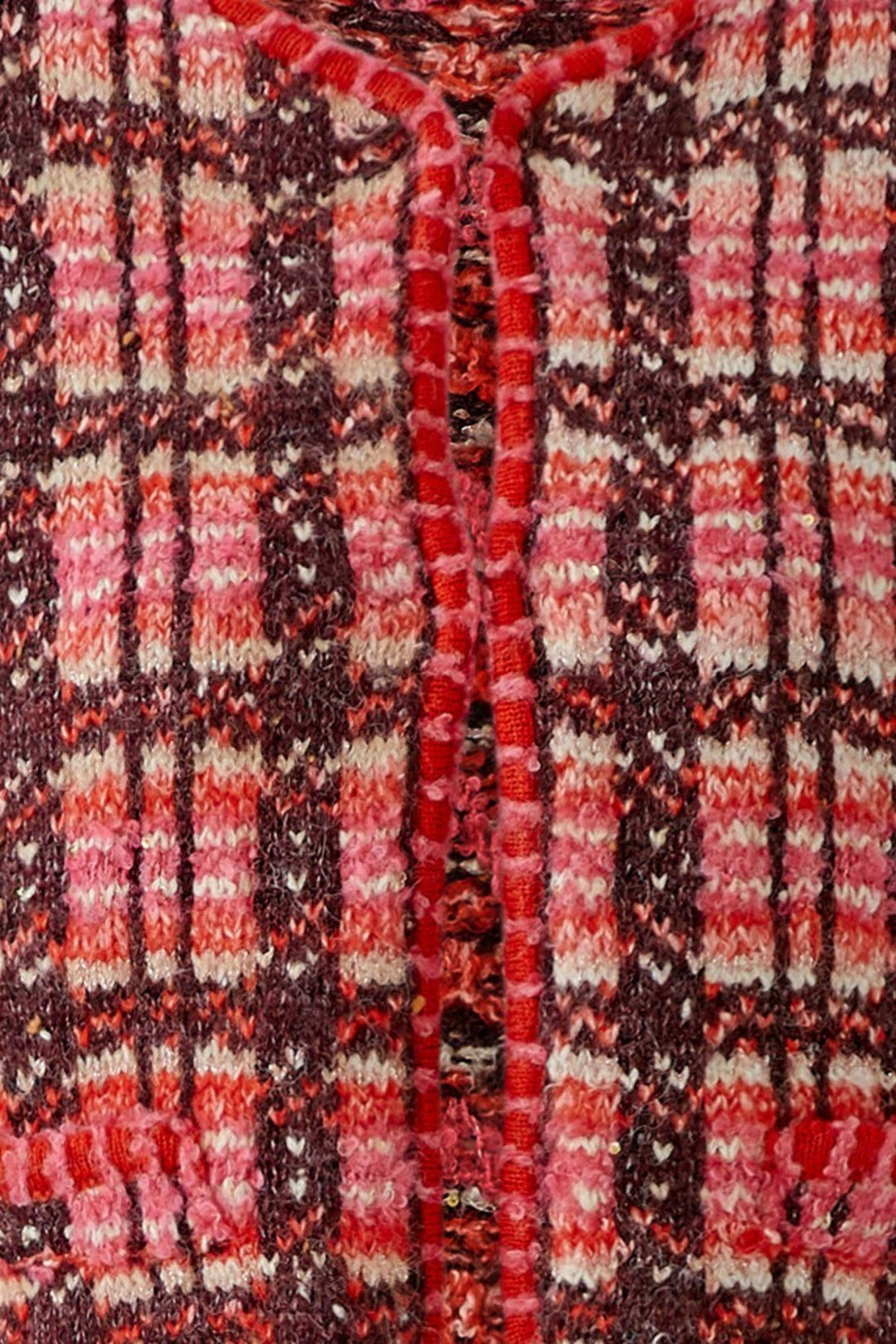 Veste courte à carreaux et bordures texturées