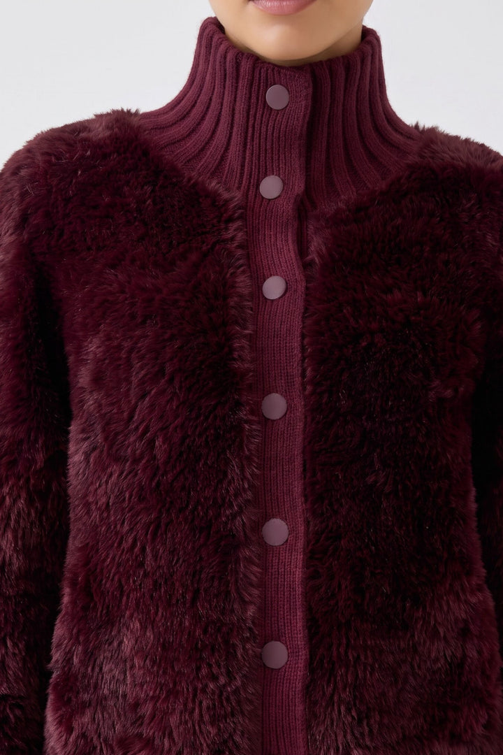 Veste duveteuse à col montant côtelé