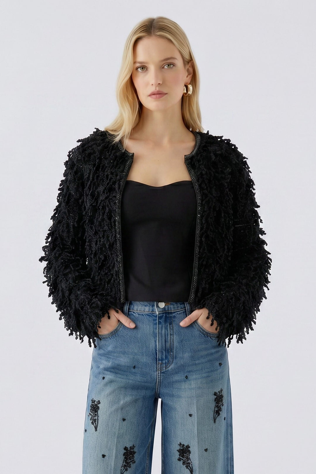 Veste courte à franges bouclées