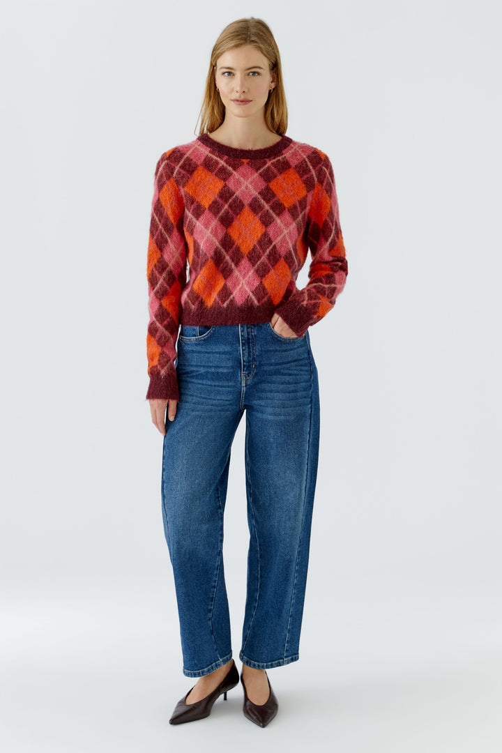 Pull duveteux à motif losangé