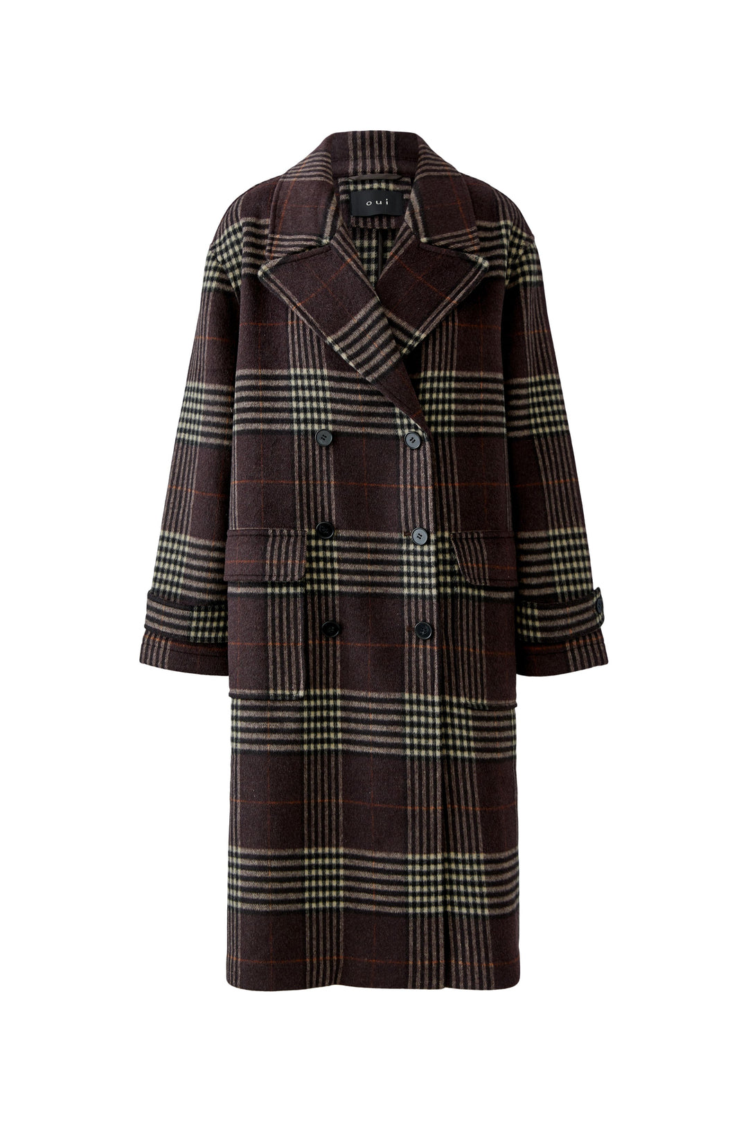 Manteau long à carreaux et boutonnage croisé