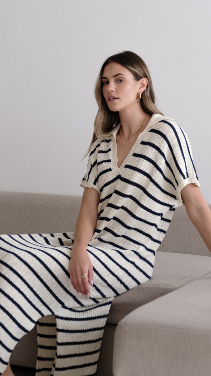 Robe midi rayé en maille texturée Erin