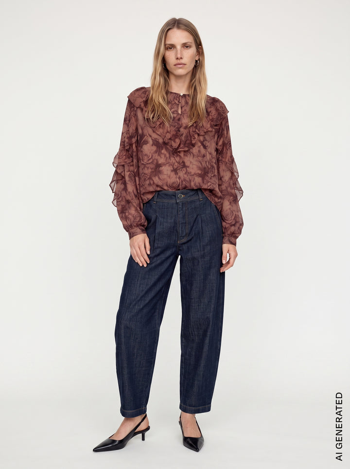 Blouse fleurie à volants Roya