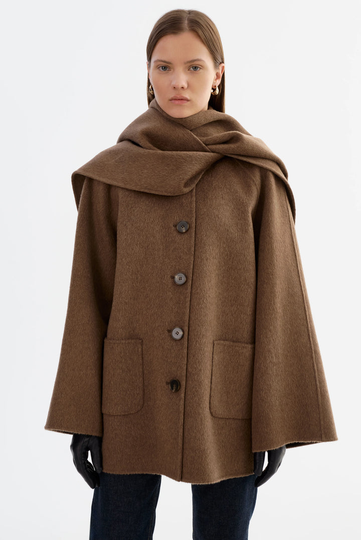 Manteau en laine avec col écharpe Anca