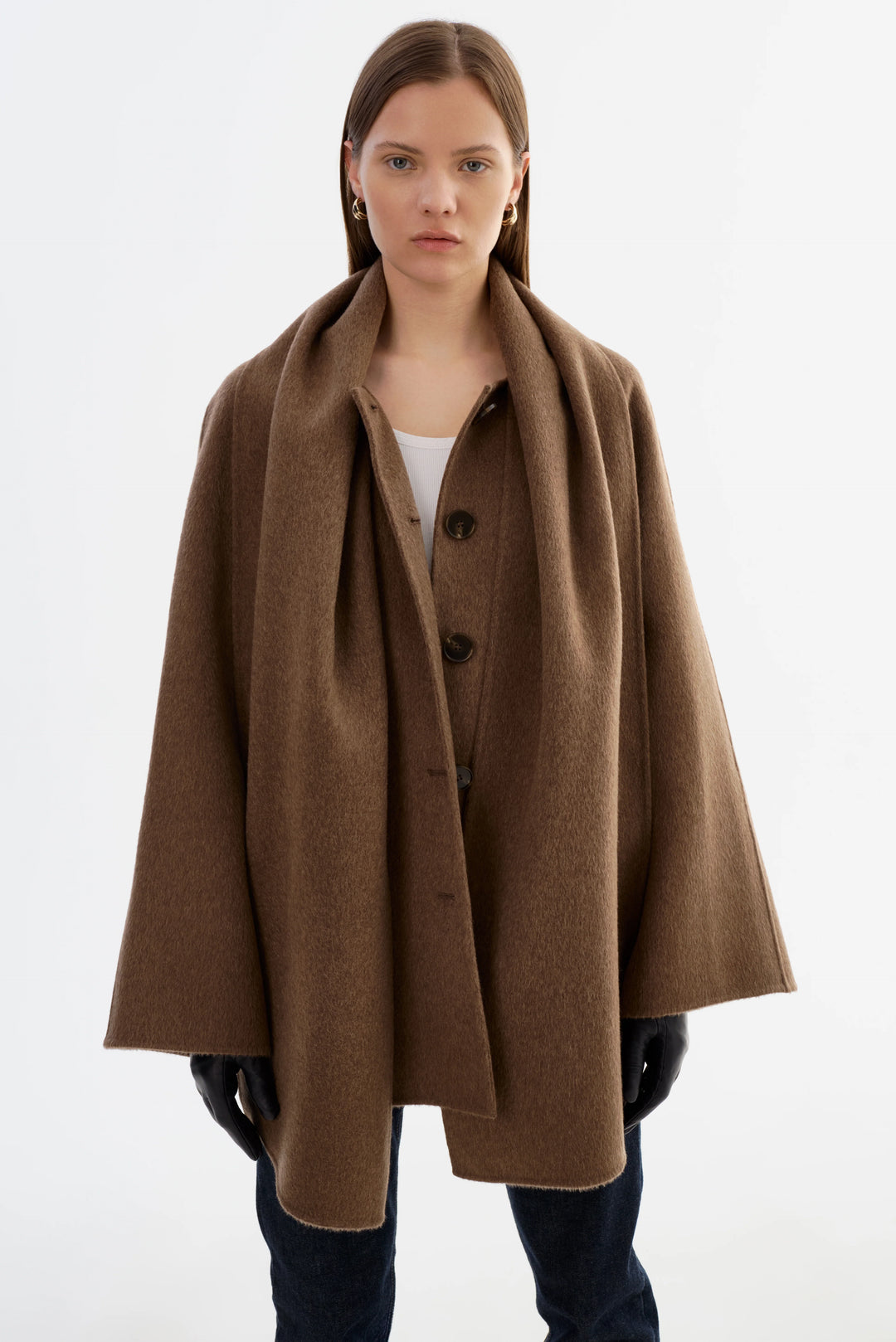 Manteau en laine avec col écharpe Anca