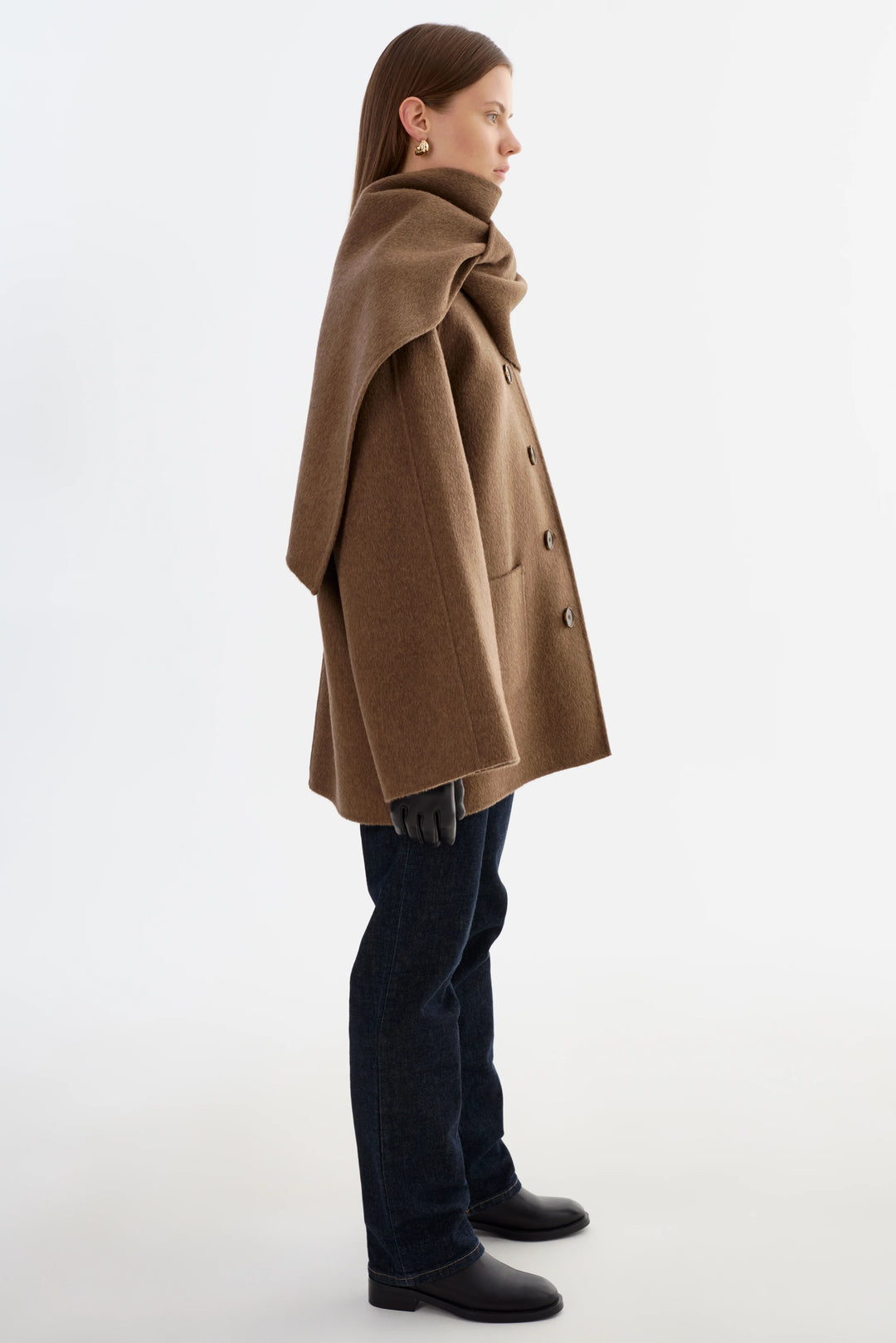Manteau en laine avec col écharpe Anca