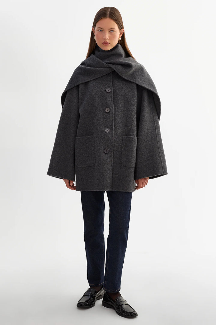Manteau cape avec foulard intégré Anca