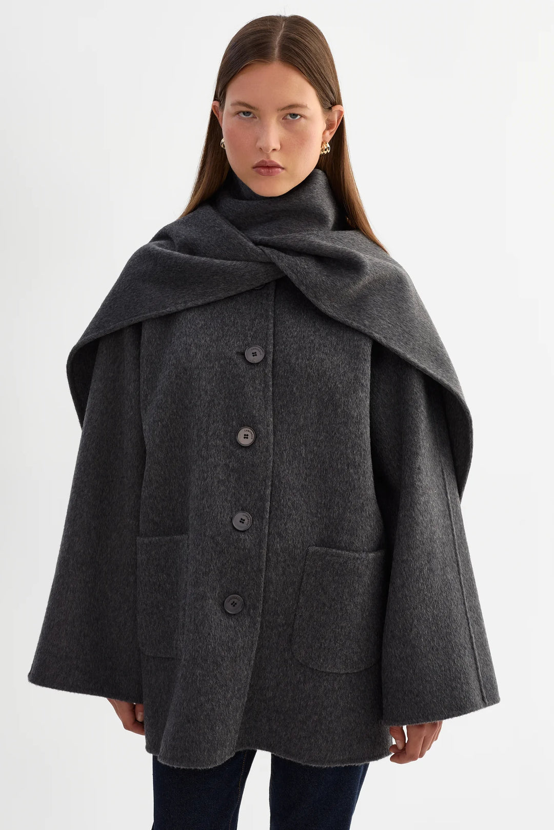 Manteau cape avec foulard intégré Anca