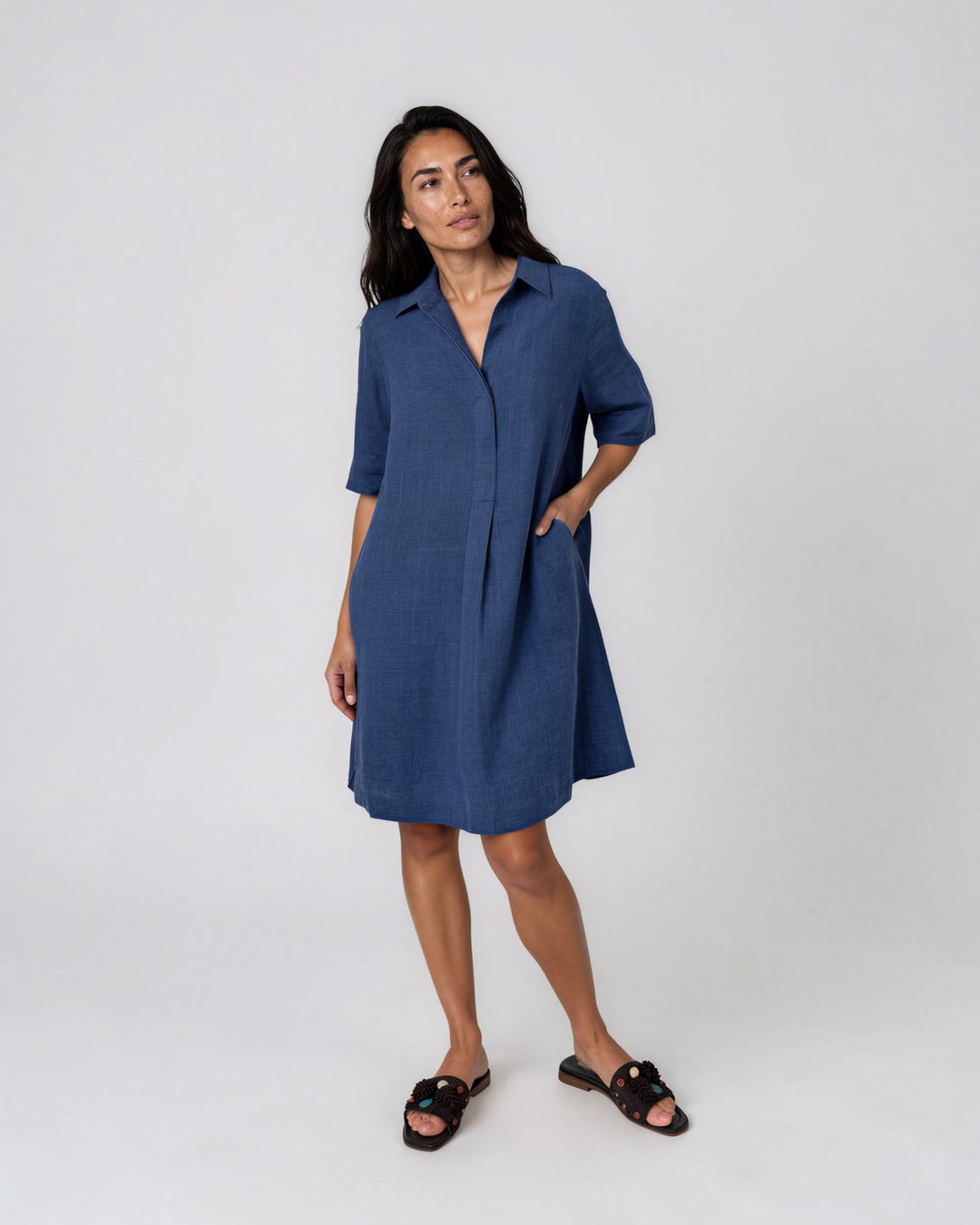 Robe chemise trapèze en lin - Camille