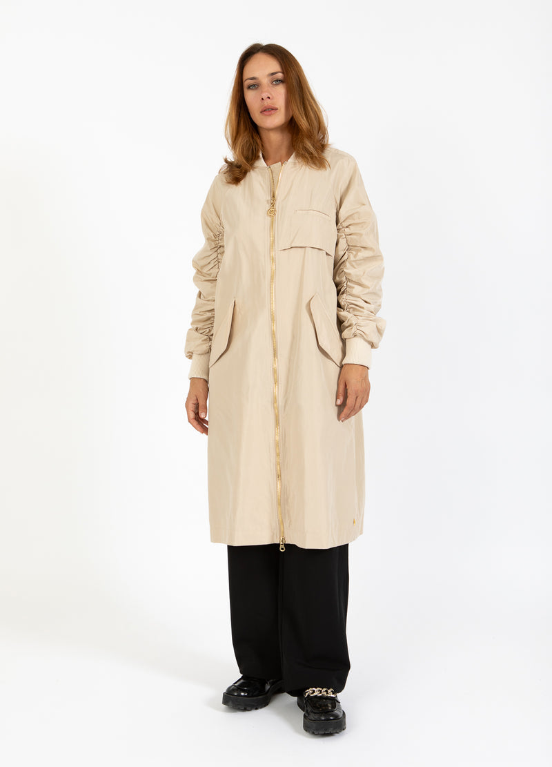 Manteau bomber long avec manches froncées