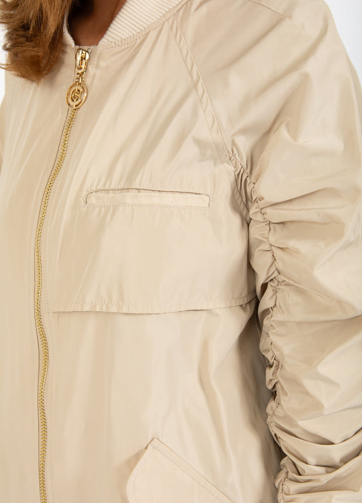 Manteau bomber long avec manches froncées