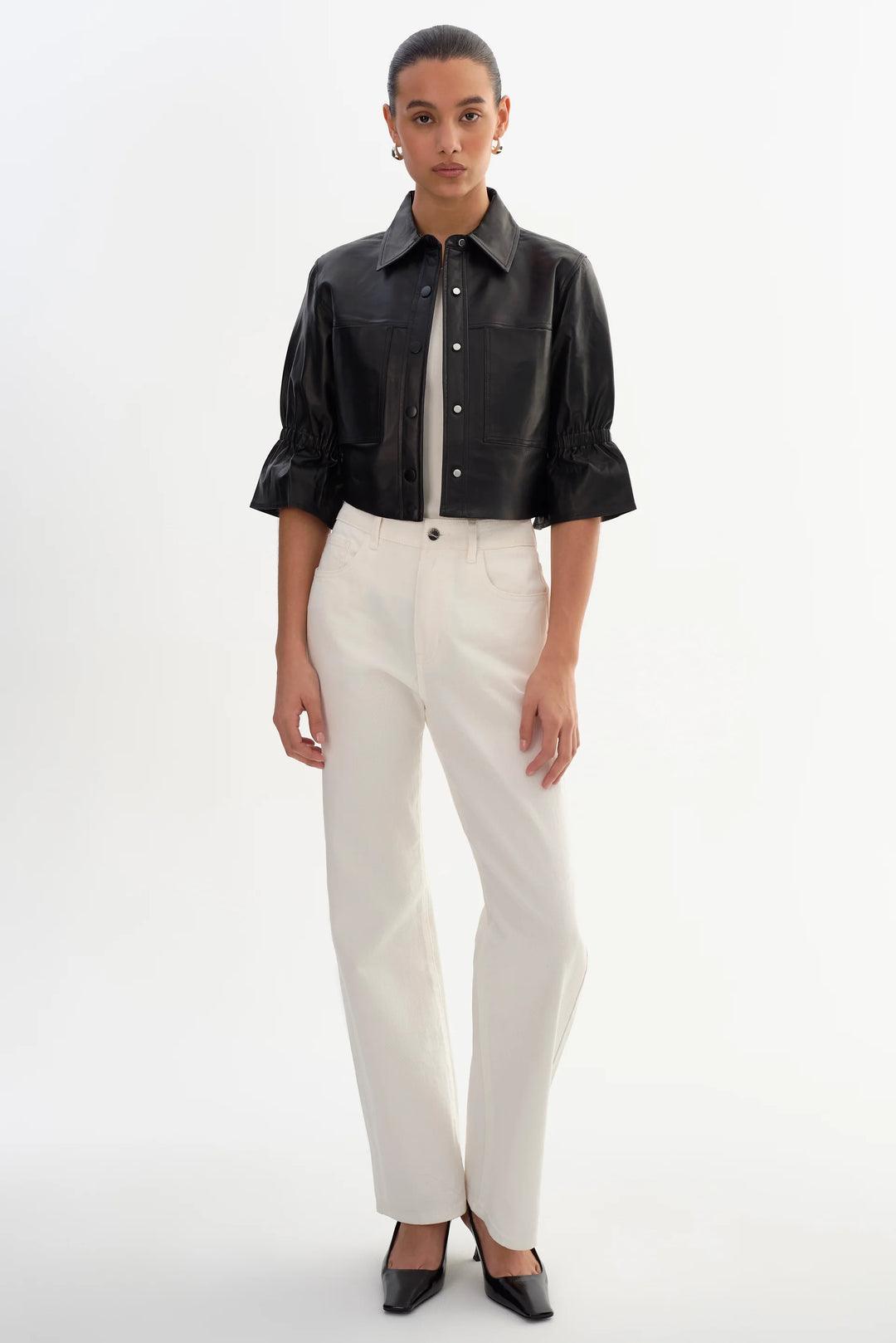 Veste-chemise courte à manches volantées Carolina