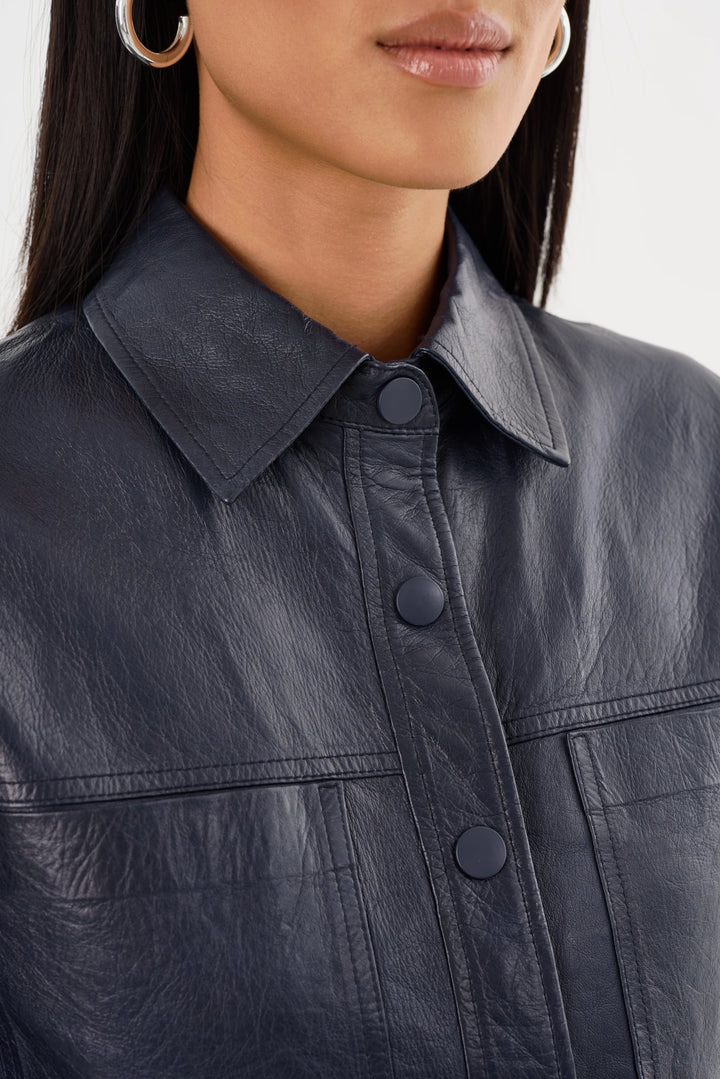 Veste en cuir à manches 3/4 volantées Carolina