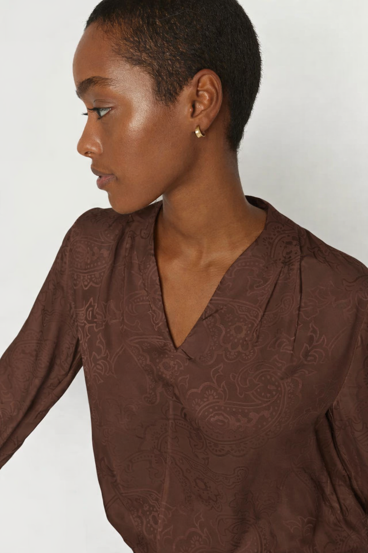 Blouse jacquard à encolure en V Hefa