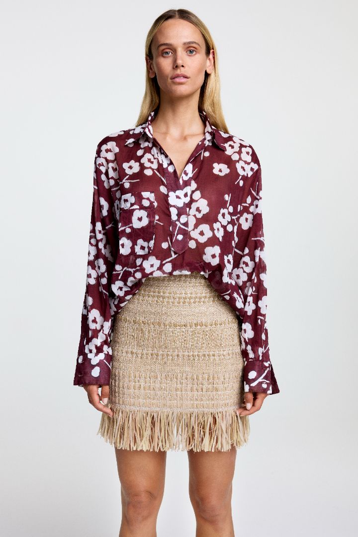 Jupe courte jacquard avec franges