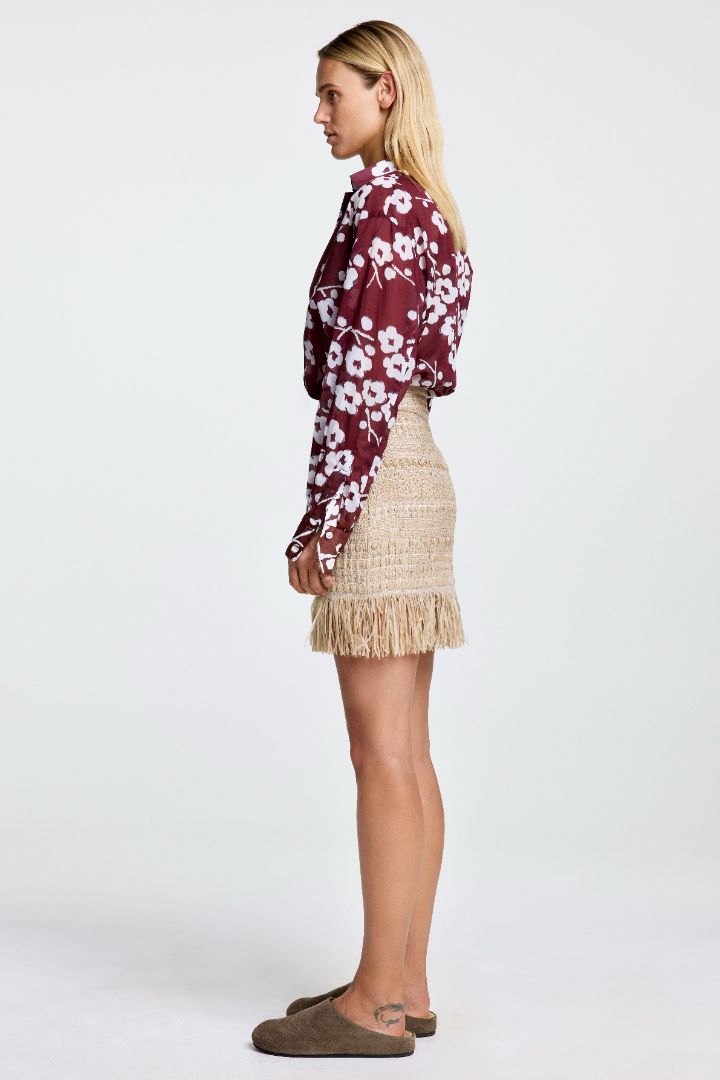 Jupe courte jacquard avec franges