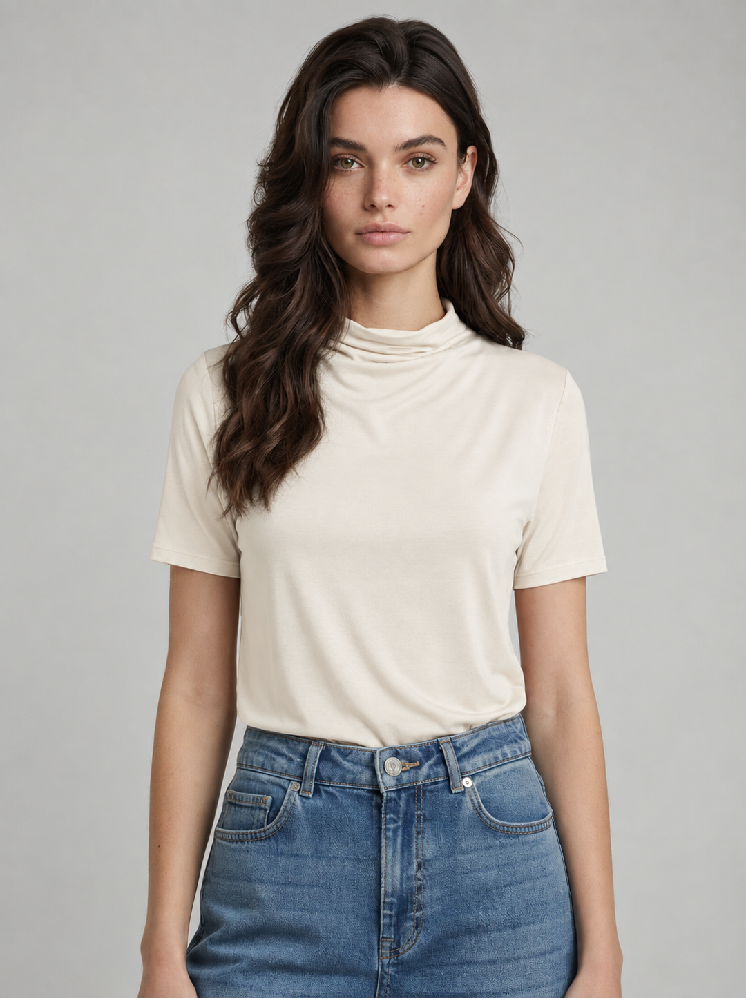 T-shirt soft touch col montant
