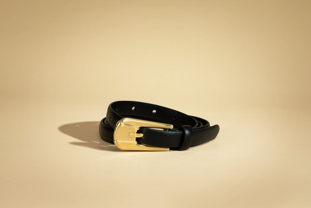 Ceinture en cuir mince avec boucle dorée Carini 0,67"