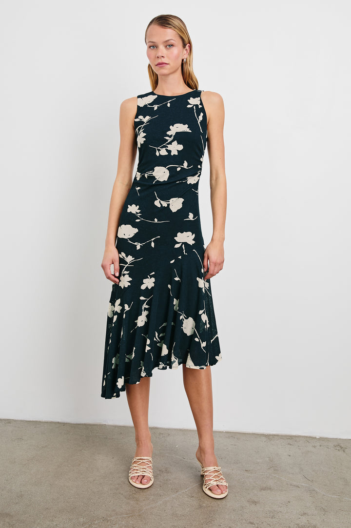 Robe midi drapée avec motif de roses Daija