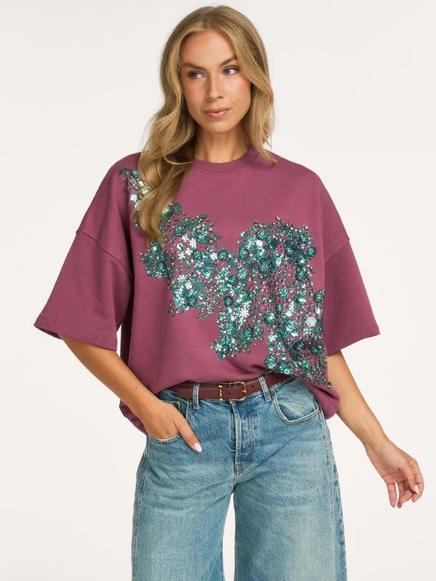 Sweatshirt à manches courtes et appliqué scintillant Kalani