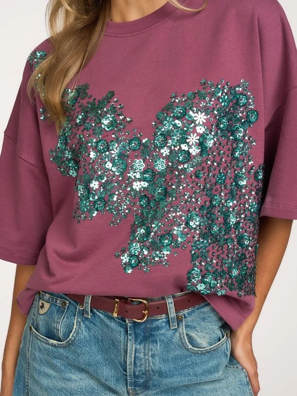 Sweatshirt à manches courtes et appliqué scintillant Kalani