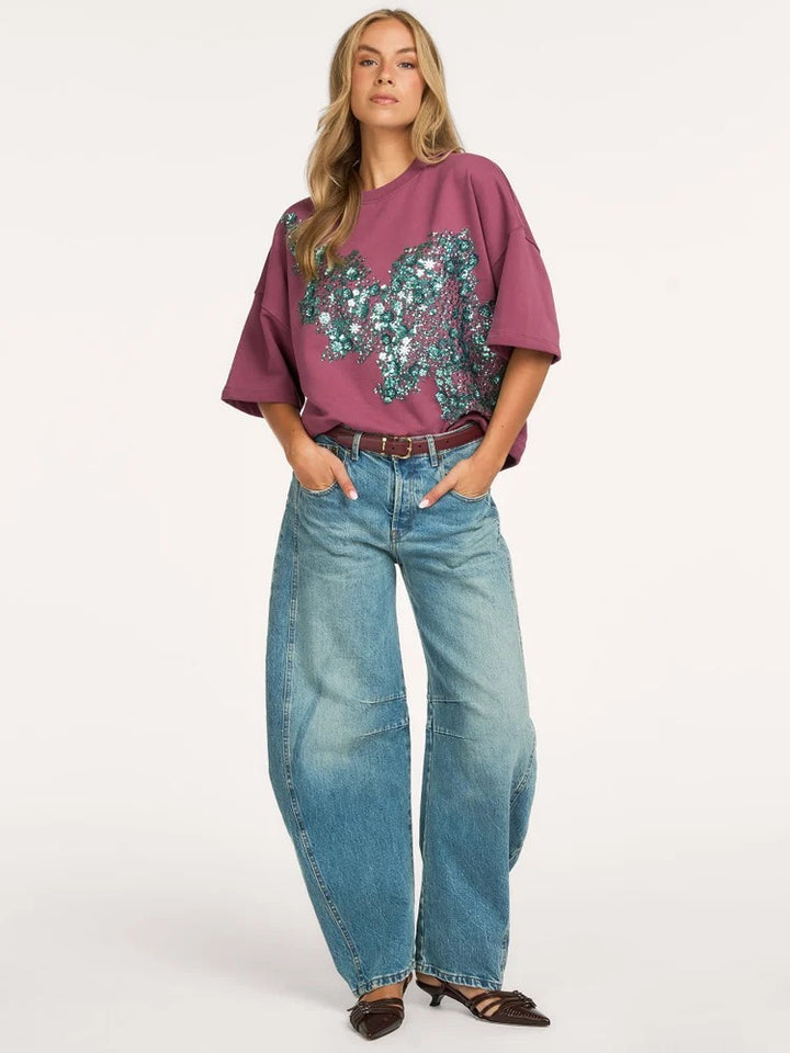 Sweatshirt à manches courtes et appliqué scintillant Kalani