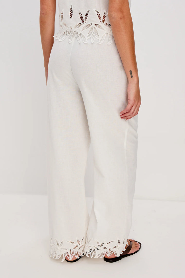 Pantalon en lin Emmie à broderies palmiers