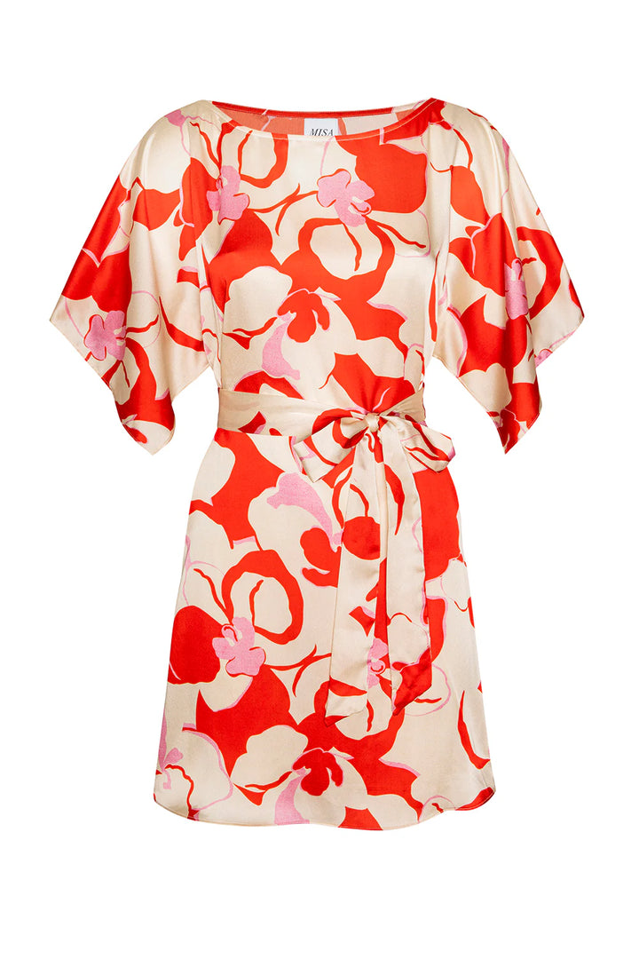 Robe courte satinée Aleka manches kimono