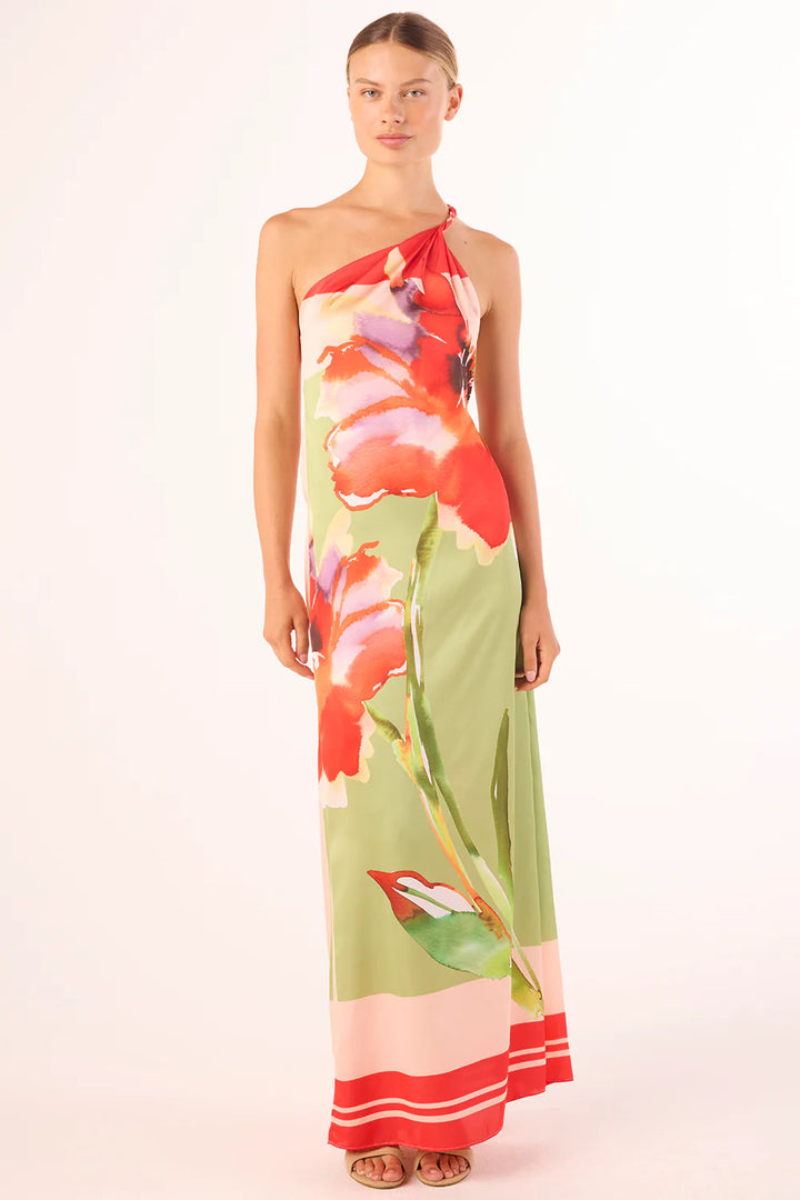 Robe longue Douia asymétrique et imprimée