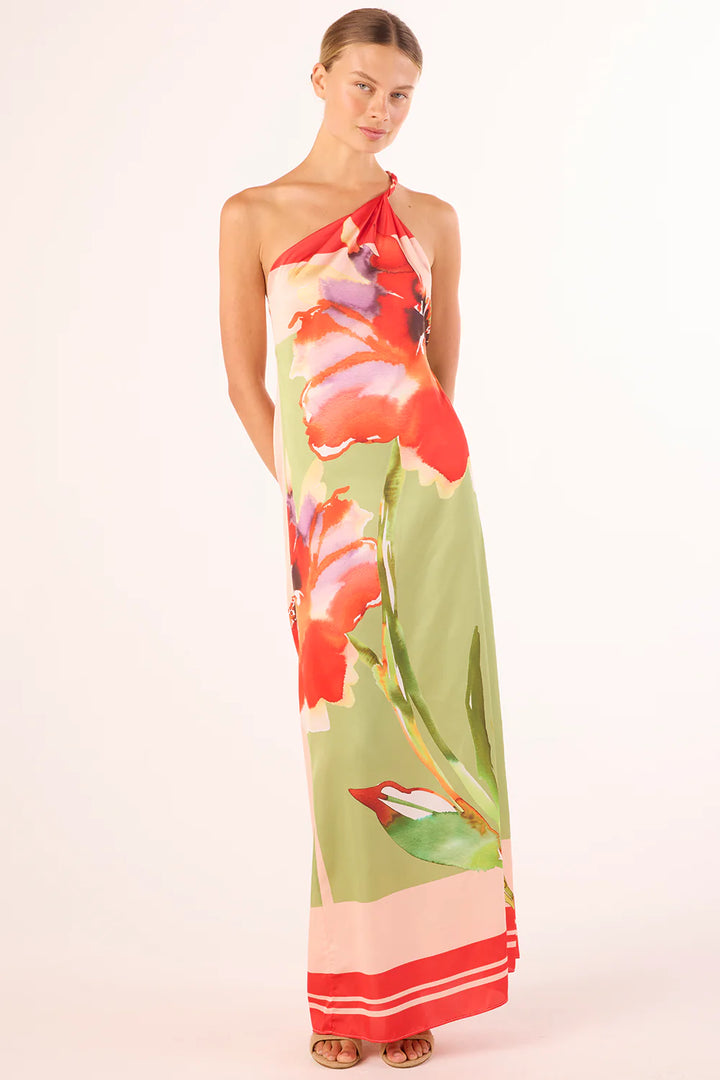 Robe longue Douia asymétrique et imprimée