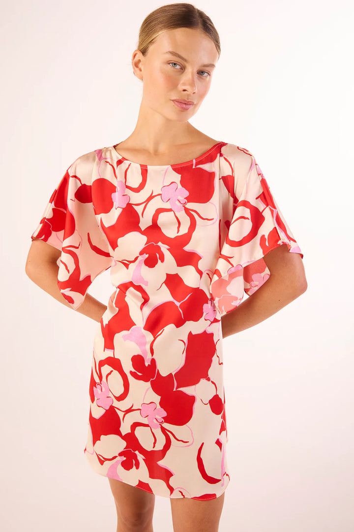 Robe courte satinée Aleka manches kimono