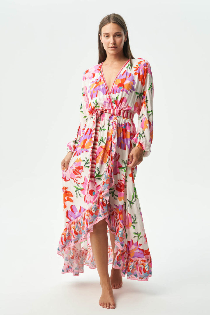 Robe portefeuille longue asymétrique avec imprimé floral Faraji