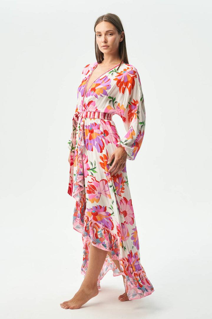 Robe portefeuille longue asymétrique avec imprimé floral Faraji