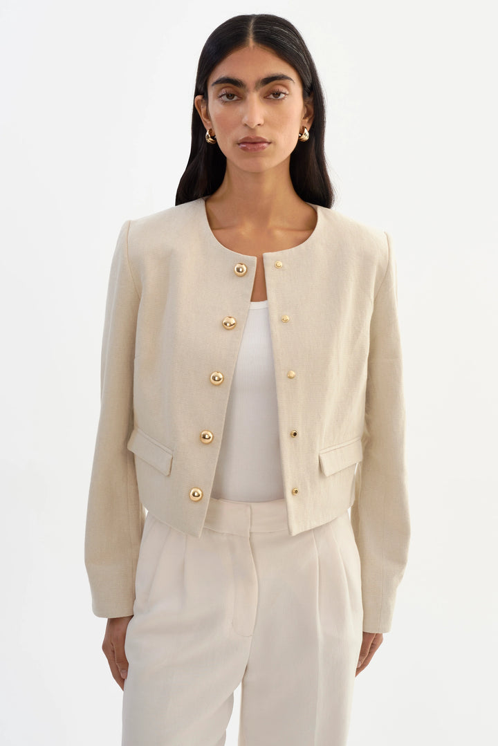 Veste sans col Francina en lin mélangé