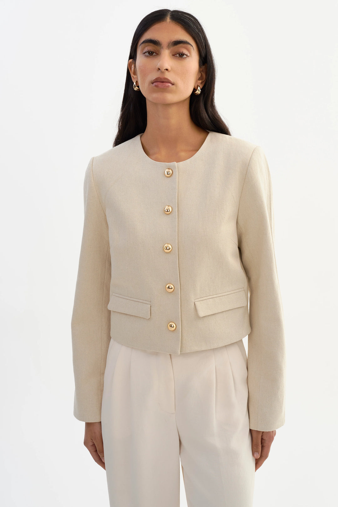 Veste sans col Francina en lin mélangé