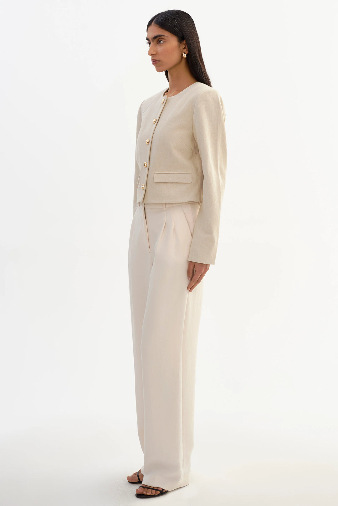 Veste sans col Francina en lin mélangé