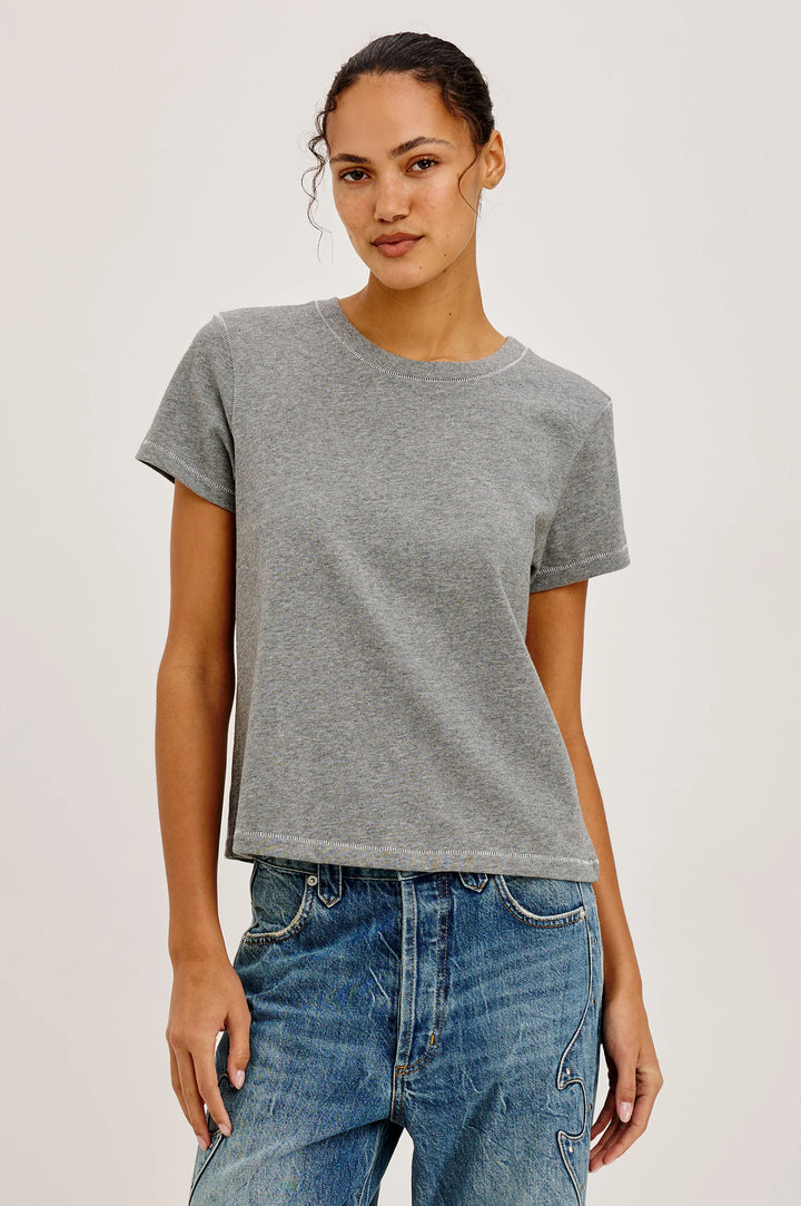 T-shirt boxy à coutures contrastantes