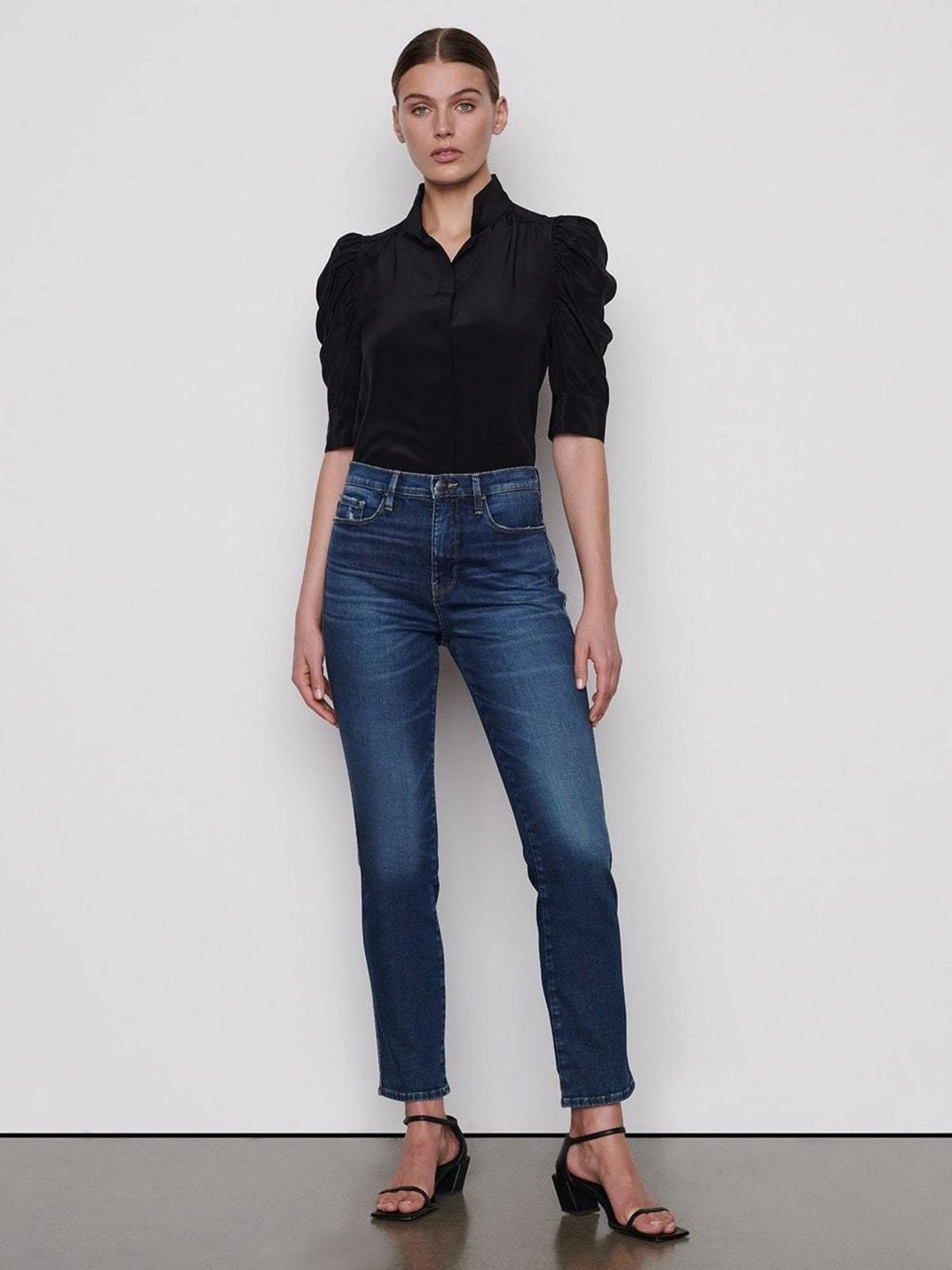 Blouse en soie à manches bouffantes courtes Gillian