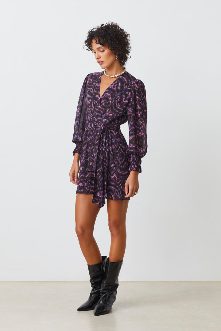 Robe portefeuille courte avec imprimé ikat Cristal