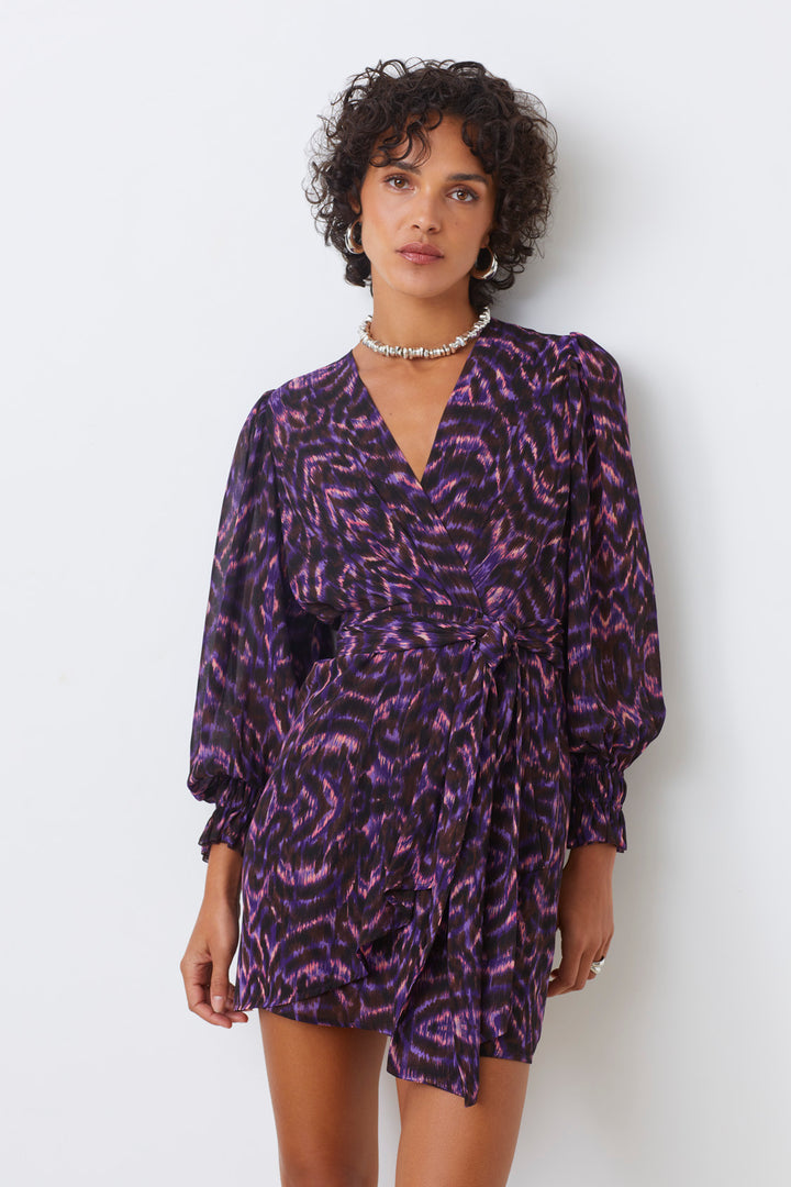 Robe portefeuille courte avec imprimé ikat Cristal