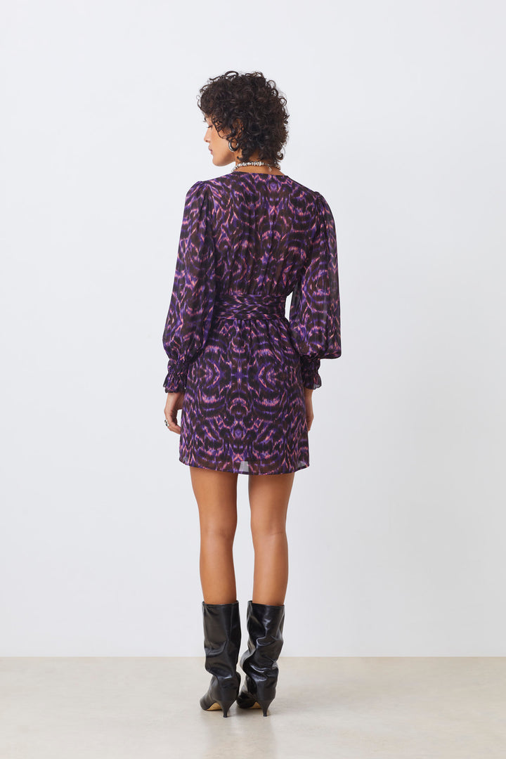 Robe portefeuille courte avec imprimé ikat Cristal